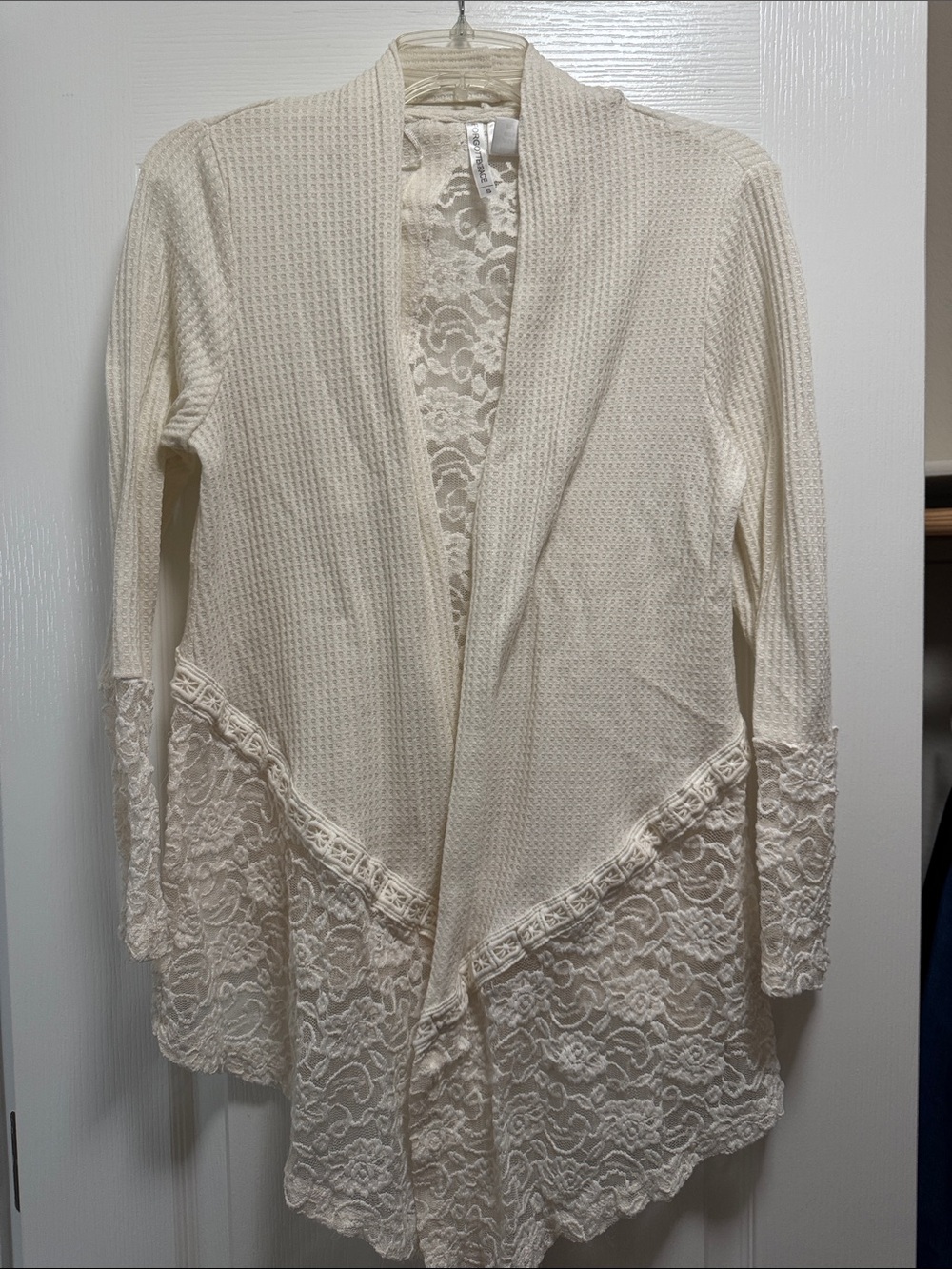 Women's Lace-Trim Open Cardigan Sweater - Cream